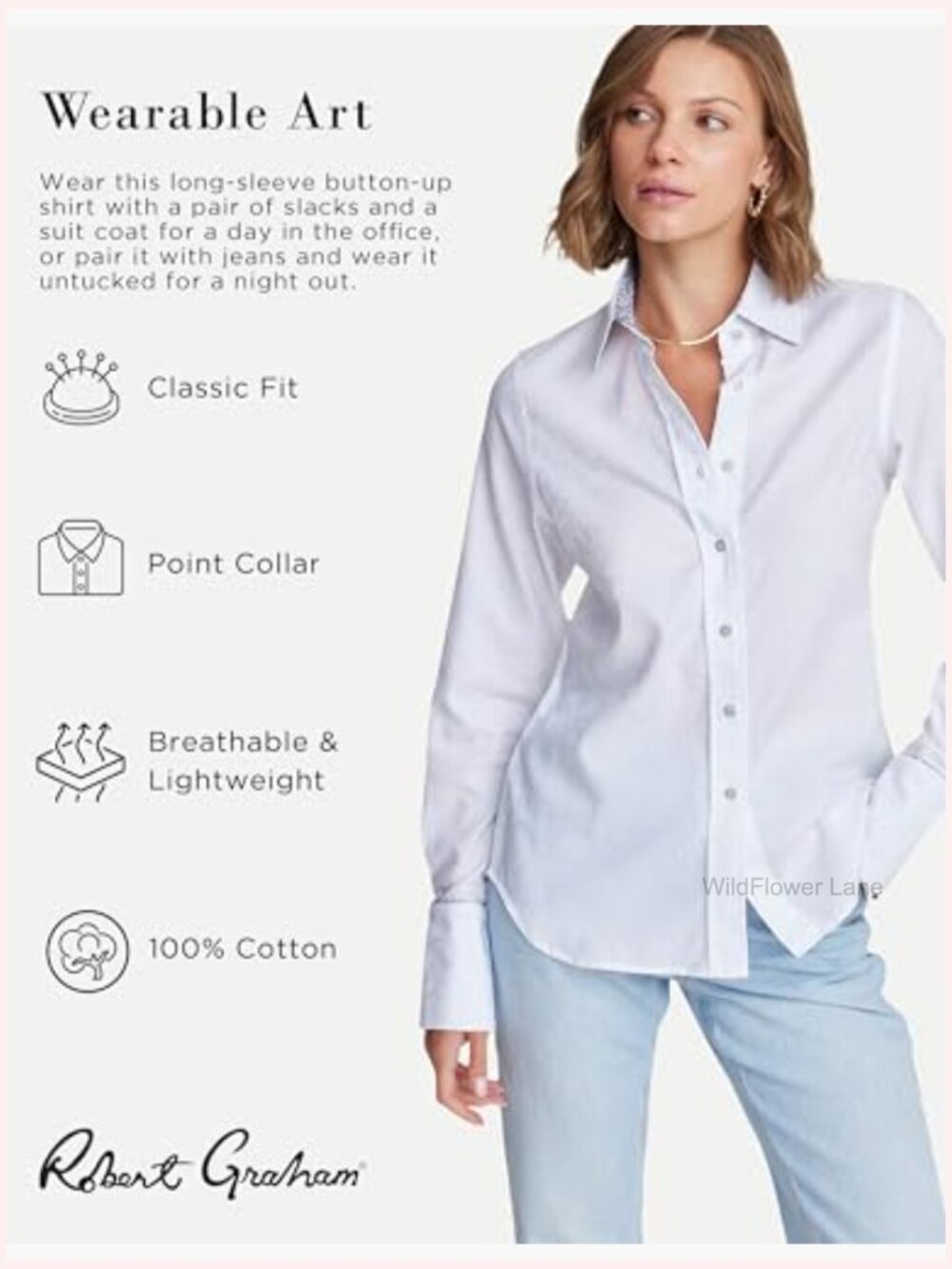 Long Sleeve Button Down Shirt - Classic Fit Cotton Woven Dress Shirt - Picture 2 of 4